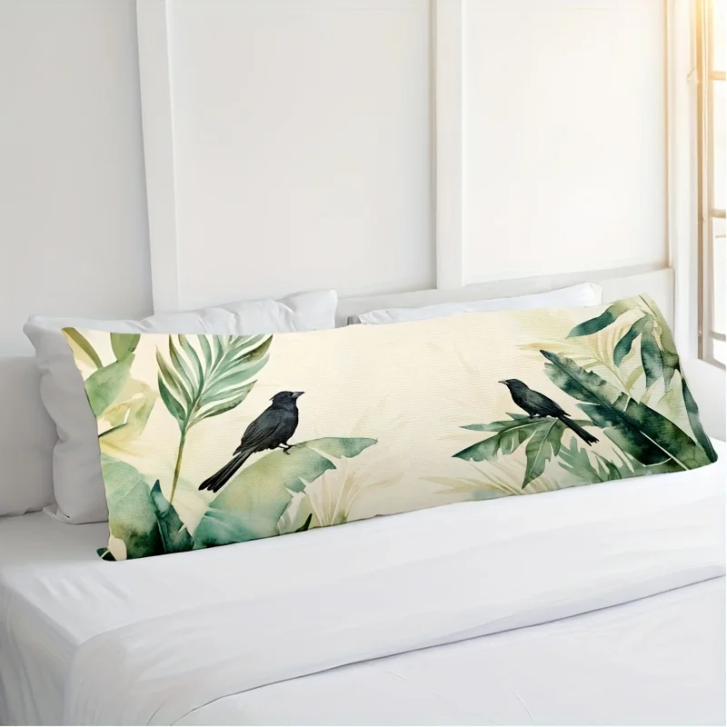1-Pack Soft Plush Pillowcase, Jungle Plant Watercolor Art Pattern, Zippered Pillowcase, Double-Sided Print, 137.16 X 50.8 cm, Id