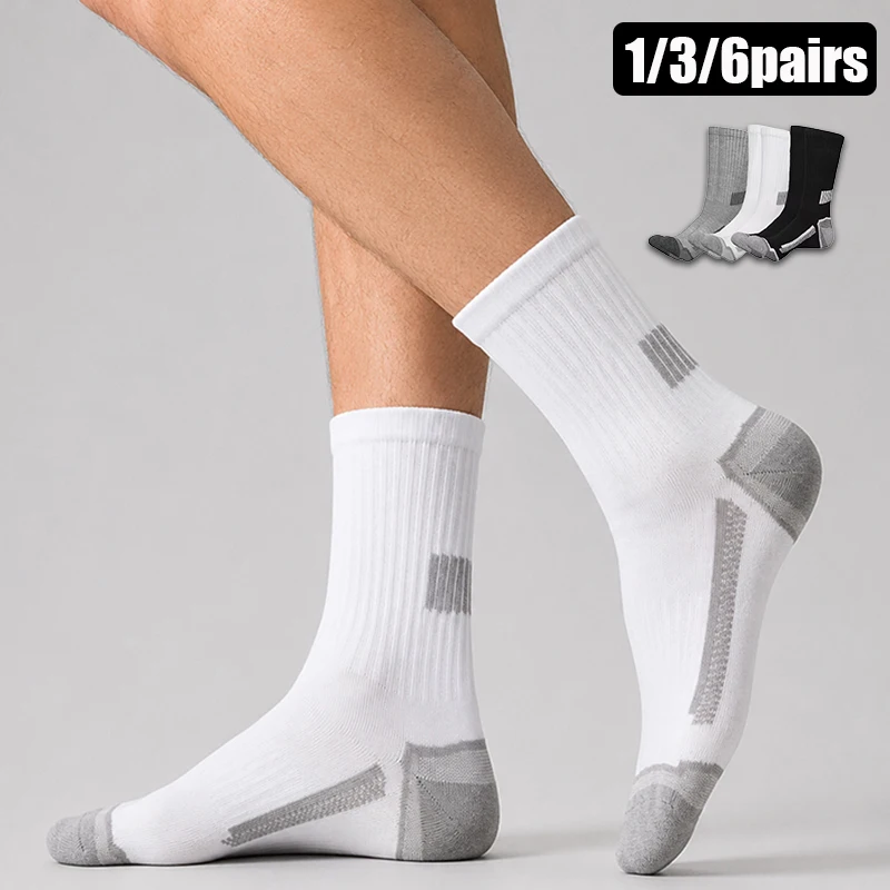 1/3/6Pairs Men Sports Crew Socks Breathable High Quality Comfortable Athletic Running Sock Sweat-Resistant Easy Soft Casual Sox
