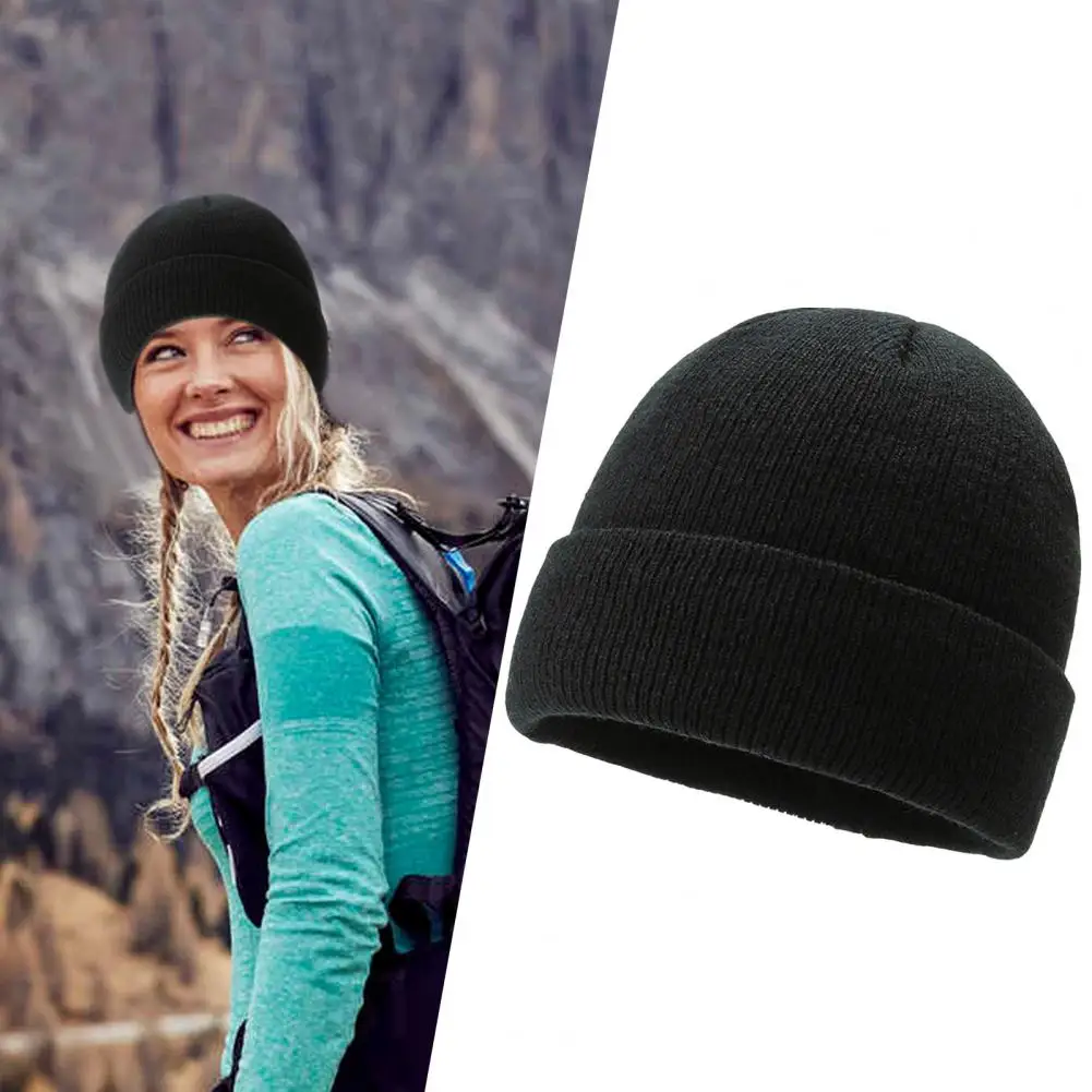 Knit Beanie Winter Knitted Hat with Fleece Lining for Outdoor Activities Unisex Windproof Beanie for Cycling Skiing Hiking Black