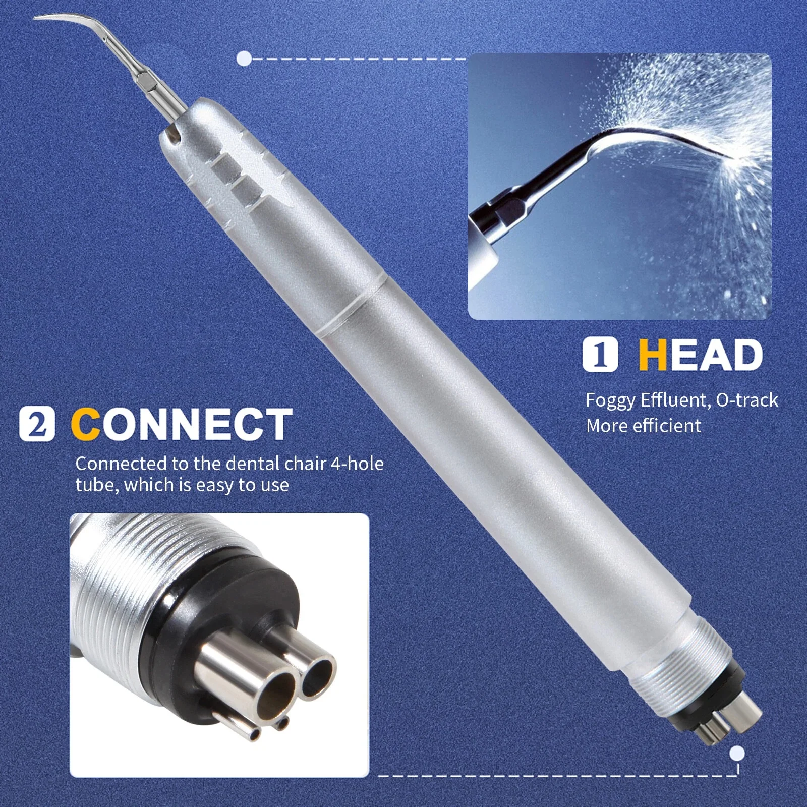 Dental Ultrasonic Air Perio Scaler Handpiece Hygienist 2/4-Holes With 3 Tips