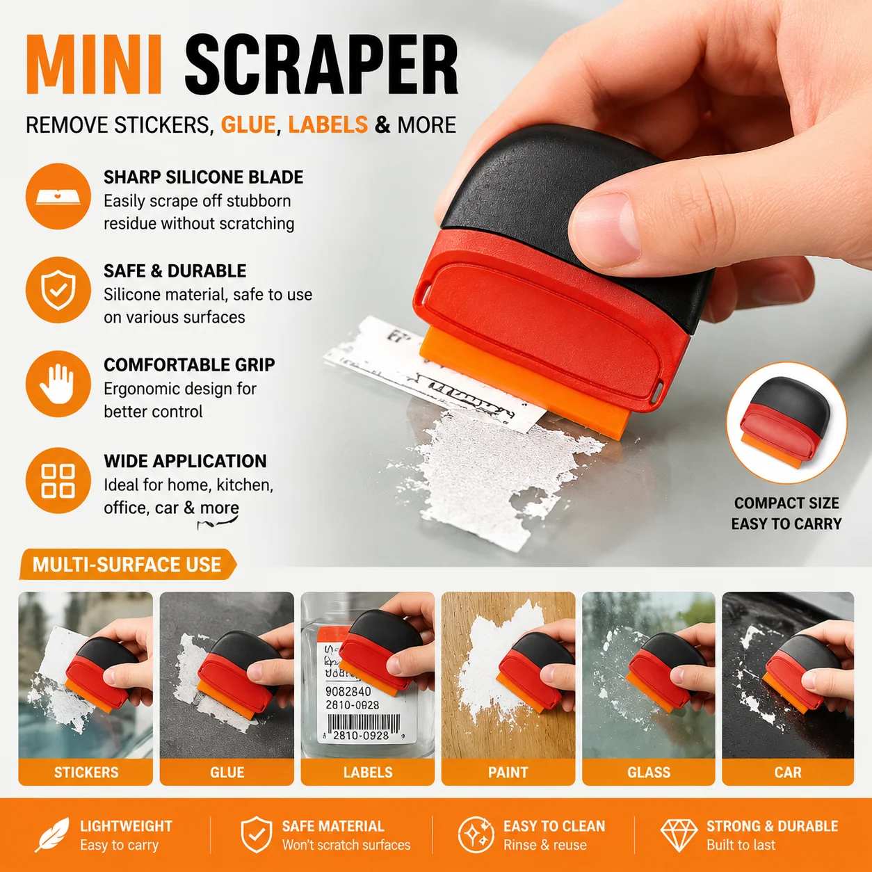 Mini Scraper Tool Sticker Remover Glue Adhesive Cleaner Label Paint Removal Tool for Glass Window Car Cleaning