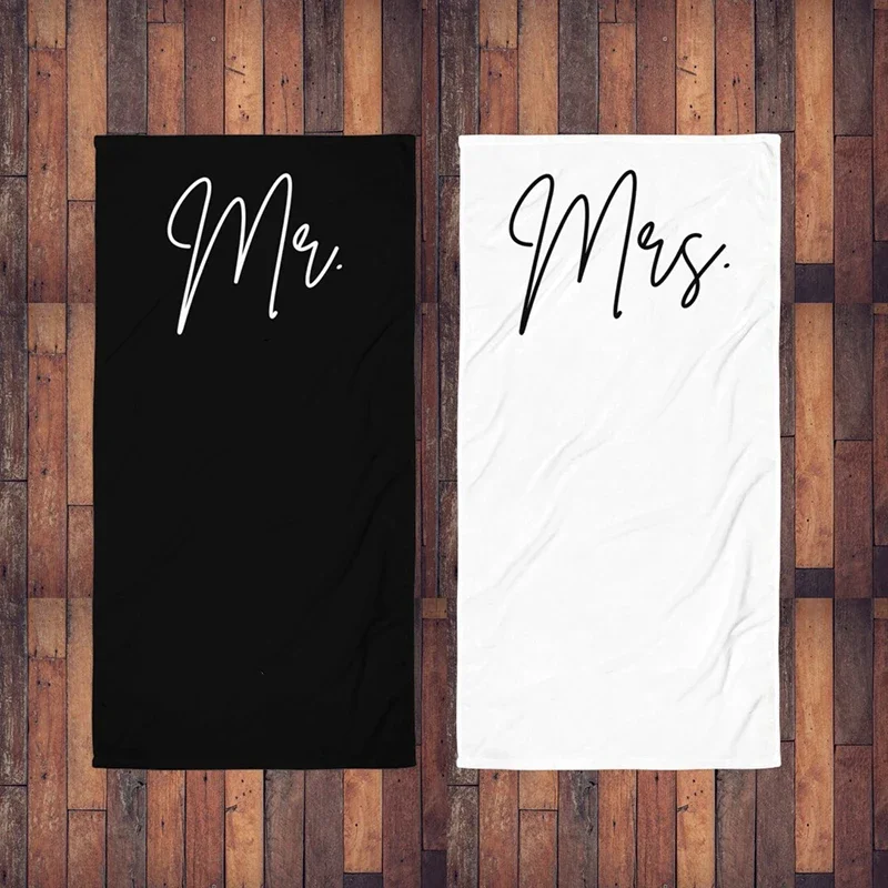 Mr Mrs bride groom Couples Newlywed Just Married Beach Towel Wedding Honeymoon Bachelorette Party Bridal Shower Anniversary Gift