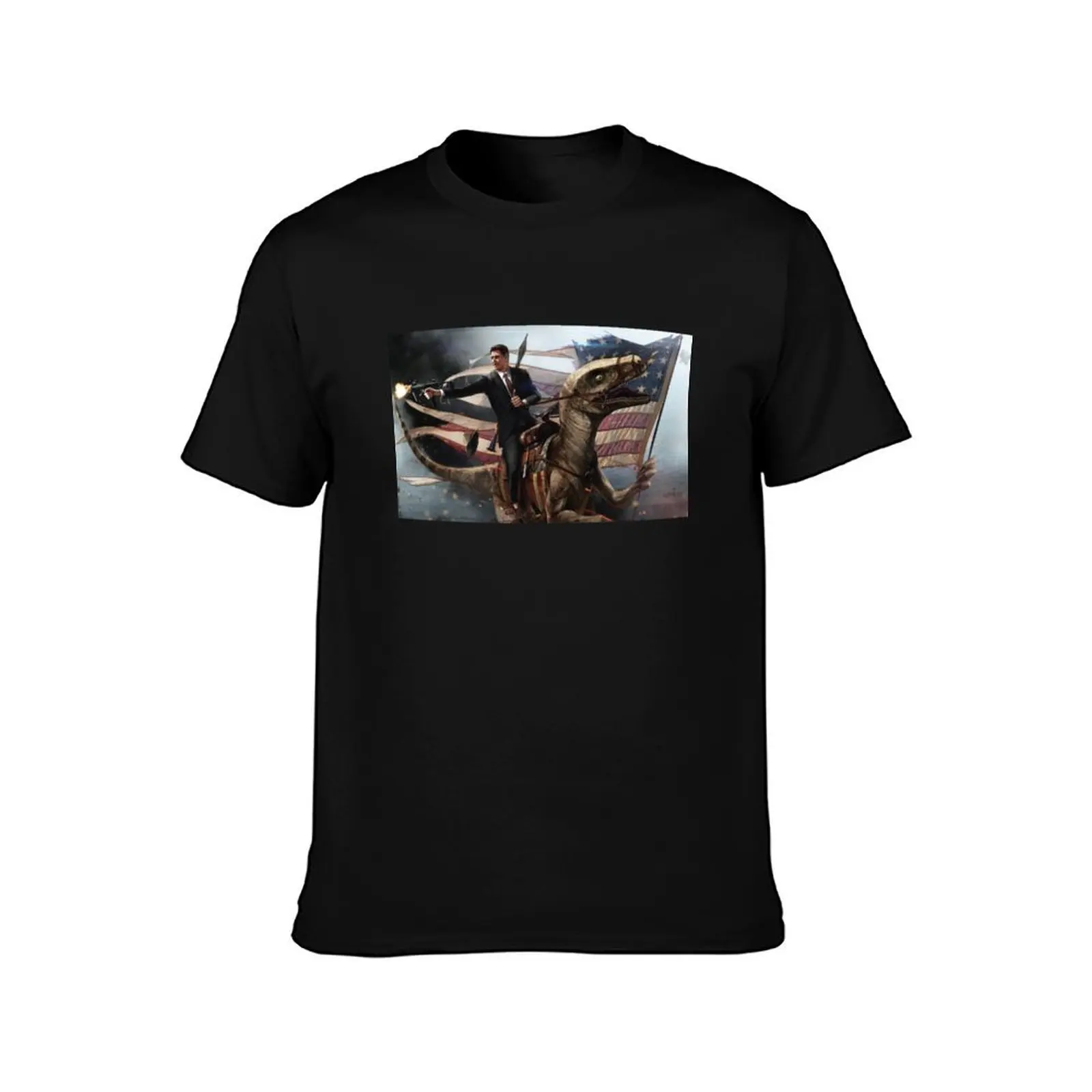 Reagan Riding a Velociraptor T-Shirt Summer Casual Cotton Tee Oversized Streetwear Tops Vintage Graphic Print 100% Cotton