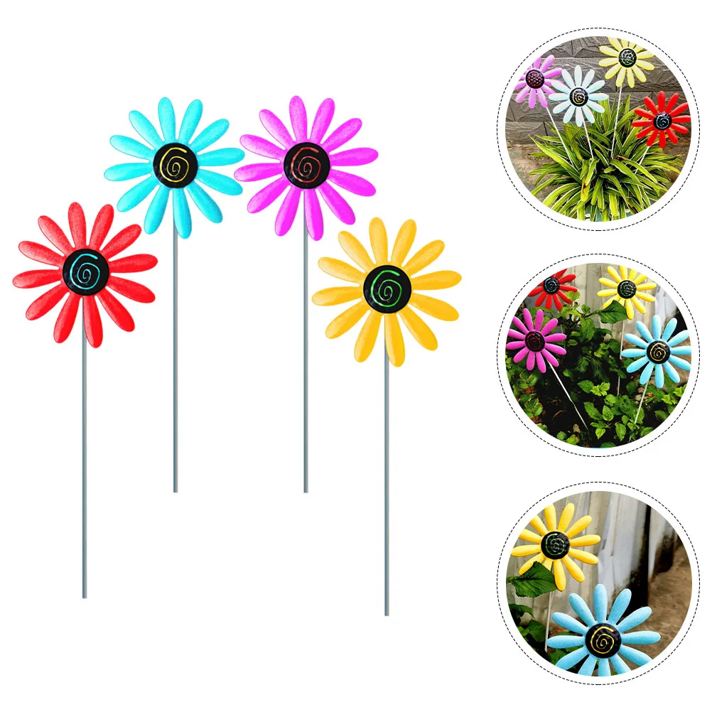 

4 Pcs Wrought Flower Pot Plug-in Yard Stake Metal Garden Decorative Stakes Ornaments for outside Lattice