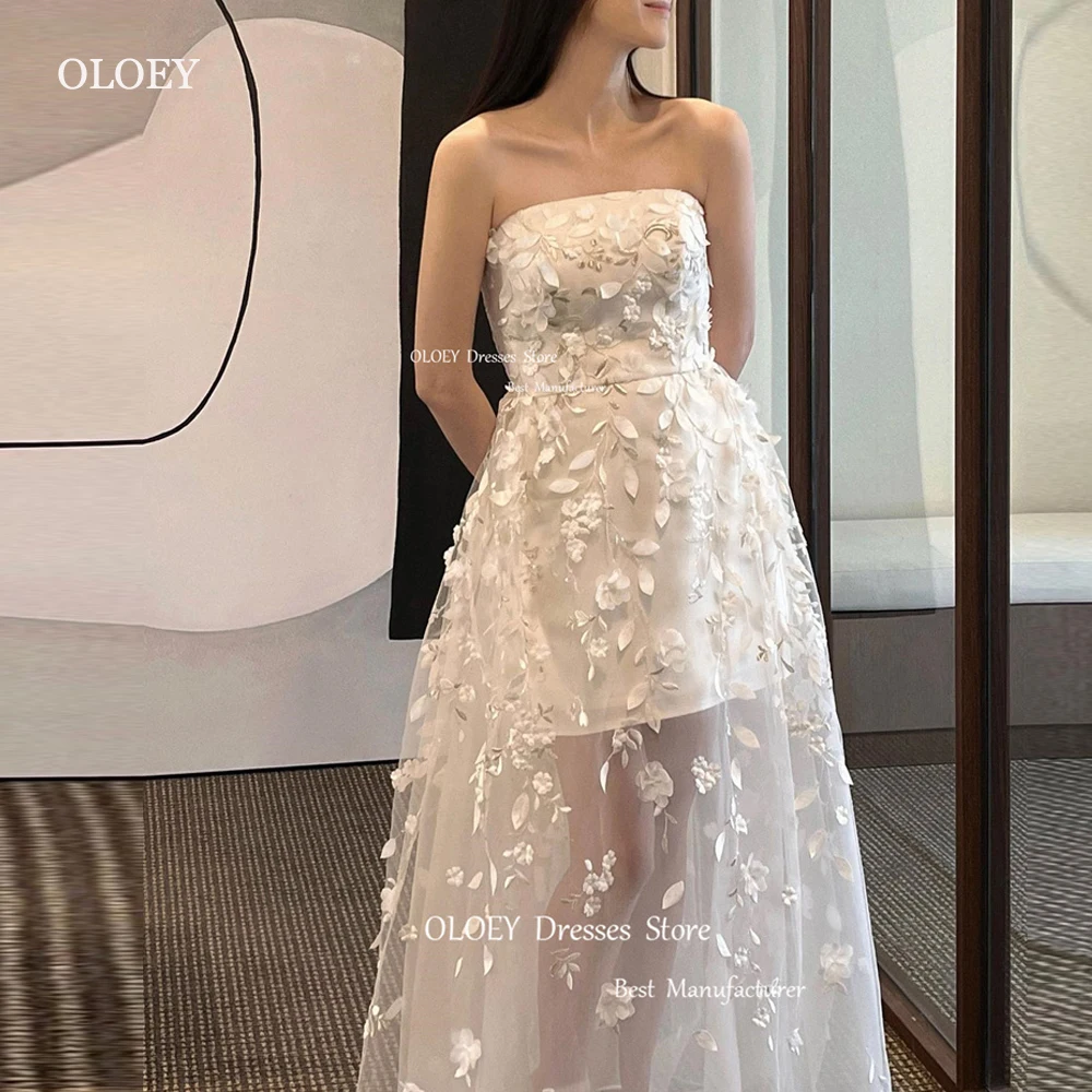 OLOEY Elegant Lace 3D Flowers A Line Korea Wedding Dresses Photoshoot Strapless Corset Back Bridal Gowns 2024 New