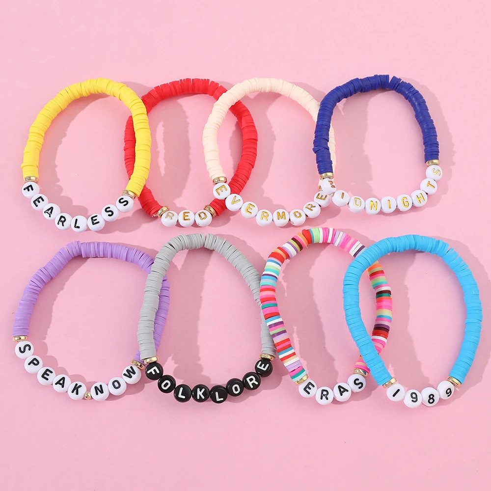 New Taylor Swift Bracelet Letter Pink Friendship Bracelet Lover Fearless Antihero 198 9 Reputation Bracelet Combo