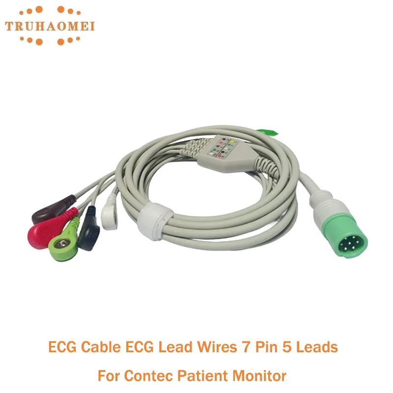 For Contec Patient Monitor ECG Cable CMS5100 CMS6000 CMS7000 CMS8000 ECG Lead Wires 7 Pin 5 Leads Snap or Clips One Piece AHA