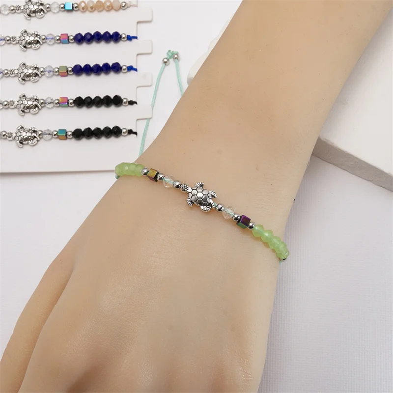12pcs/set Colorful Beads  Bracelet Set For Women Men Alloy Turtle Charms Rope Braided Adjustable Bracelet Set Bulk Jewelry Gifts