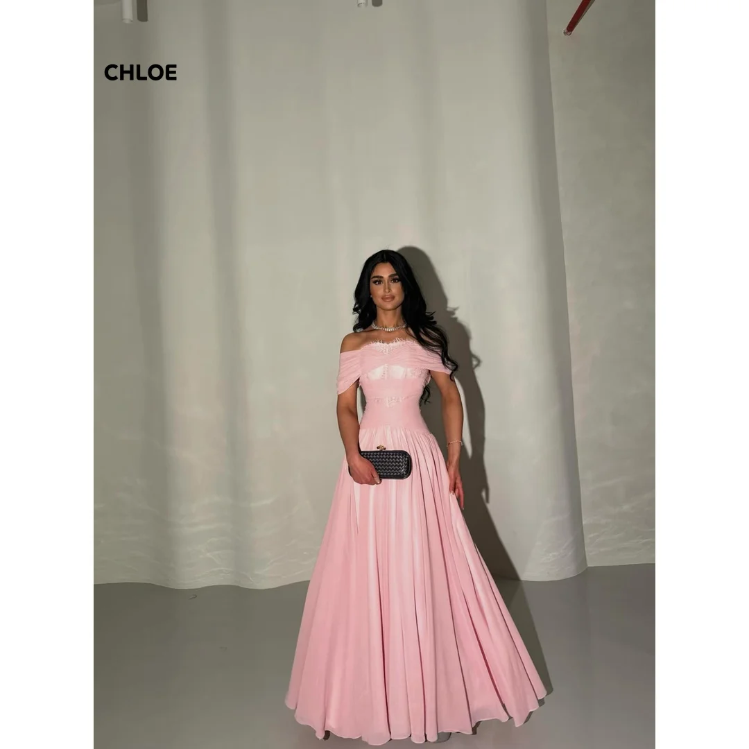 Maßgeschneiderte luxuriöse, elegante Partykleider für Hochzeiten, schulterfreie A-Linien-Kleider für besondere Anlässe, rosa Satin-Abendkleider