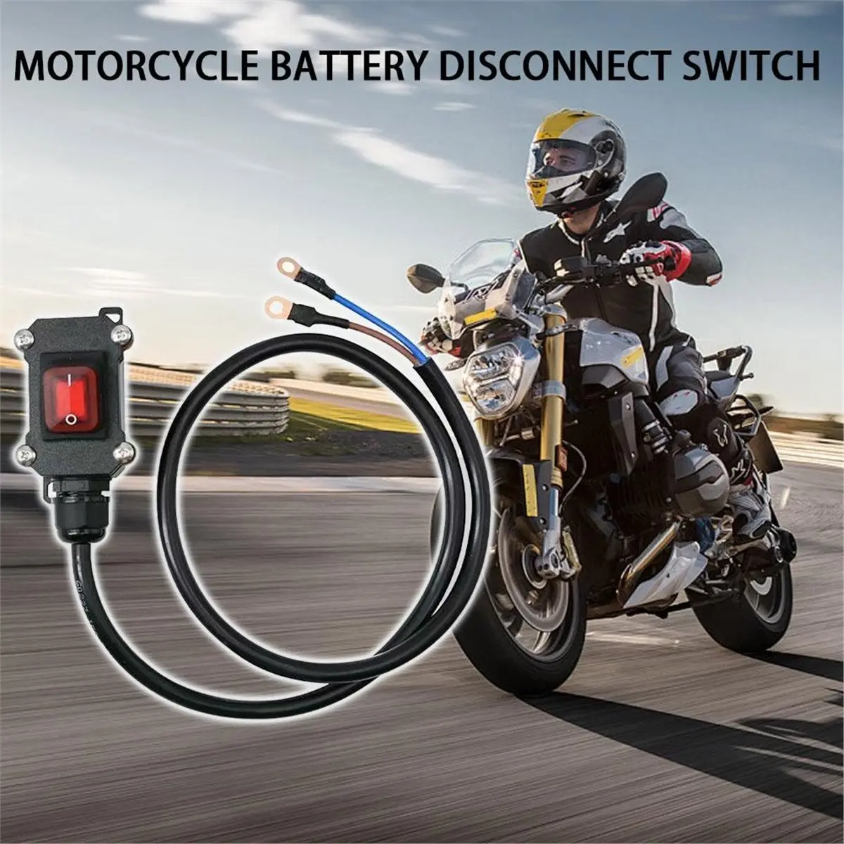 Compatible 12V Motorcycle Battery Cut Off Switch High Power Waterproof ABS Switch with 30cm Copper Cable for Twin Cylinder Bikes