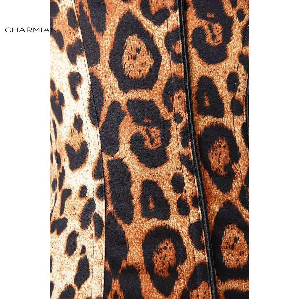 Charmian-corsé de leopardo Sexy para mujer, corsé sin tirantes con volantes recortados, tentación, huesos de plástico, corsé burlesco por encima del busto, corpiño marrón