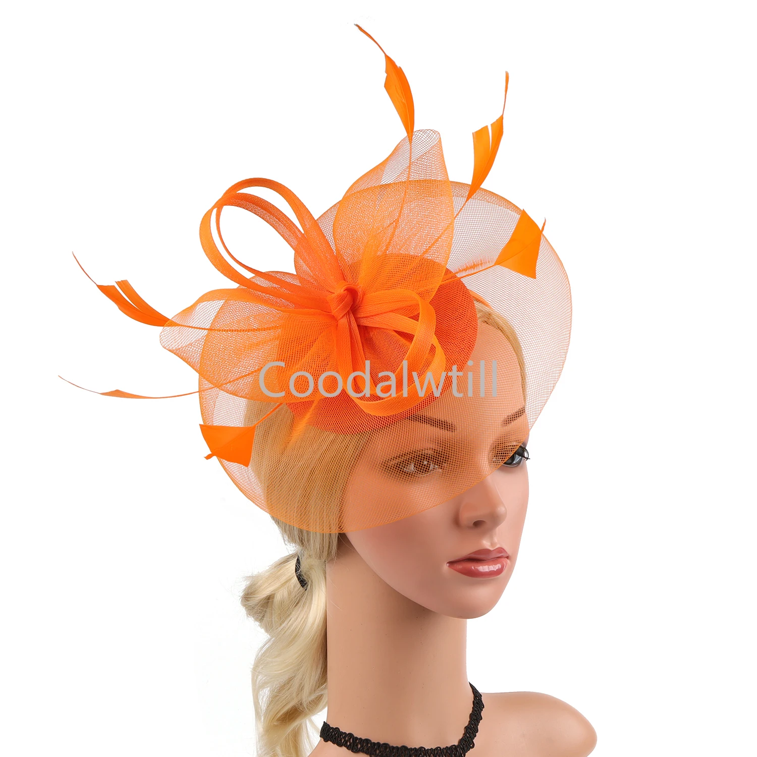 Women Mesh Veil Fascinator Hat Headband with Feather Flower Chapeau Cap with Clip Church Party Wedding Bridal Cocktail Headwear