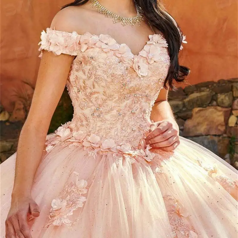 Vestido De Quinceañera con apliques florales y cuentas, vestido De cóctel con hombros descubiertos, vestido romántico De Baile, 15 Quinceañera, 2024