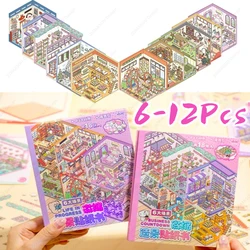 Cartoon 6/12Pcs Scenes DIY Landscape Sticker Book 3D Cabin Scene Sticker Pocket Birthday Festival Gift for Kid Child Student