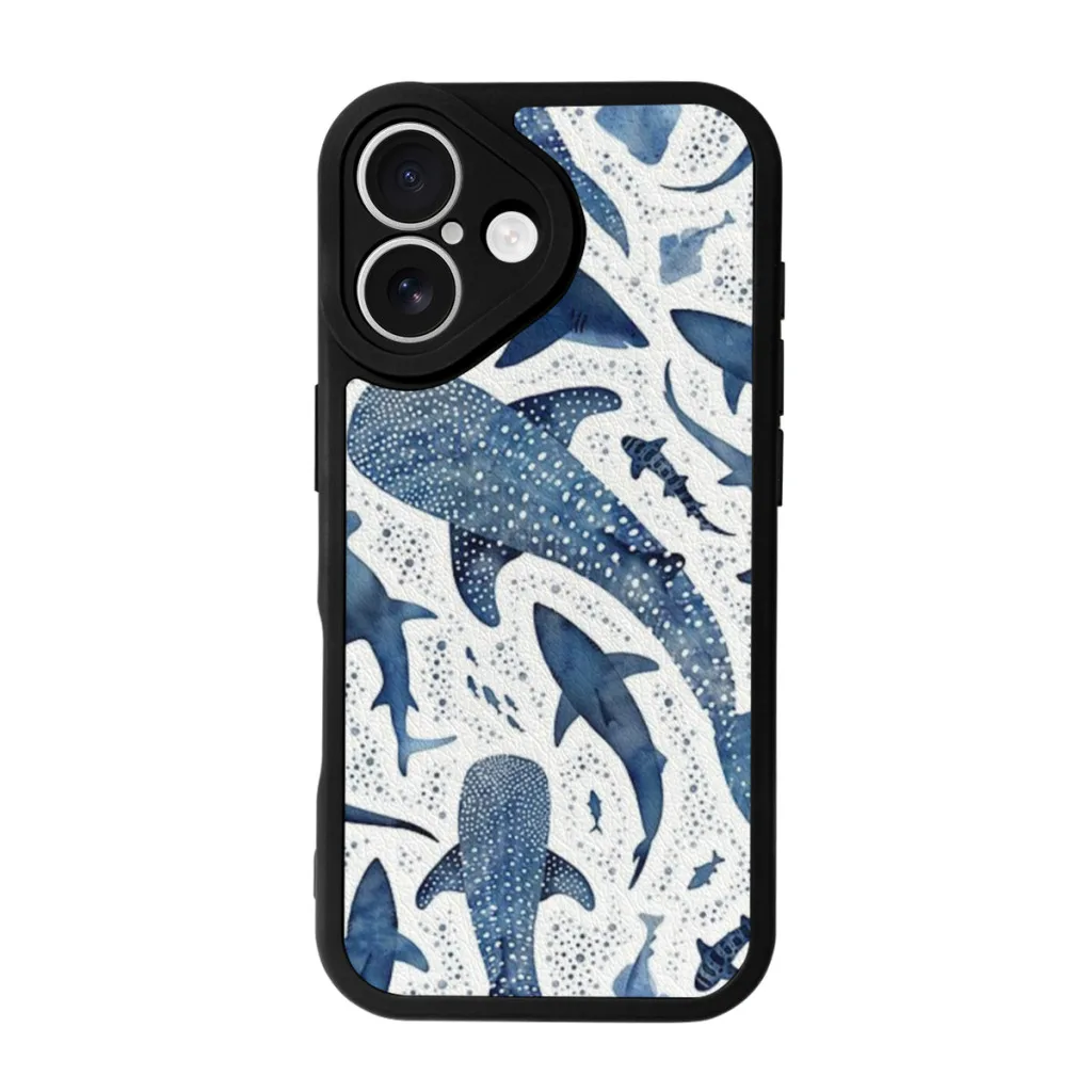 

Monochrome blue watercolour shark ocean on white Phone Case For iPhone 16 Pro Max Silicone Skin Case