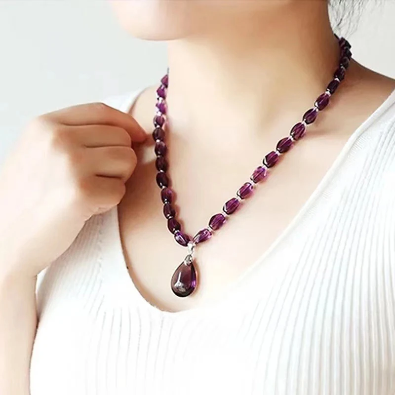 Amethyst Necklace Crystal Pendant Necklace Collarbone Chain Craft Purple Crystal Decorativas Raw Stone Pendant Necklace Jewelry