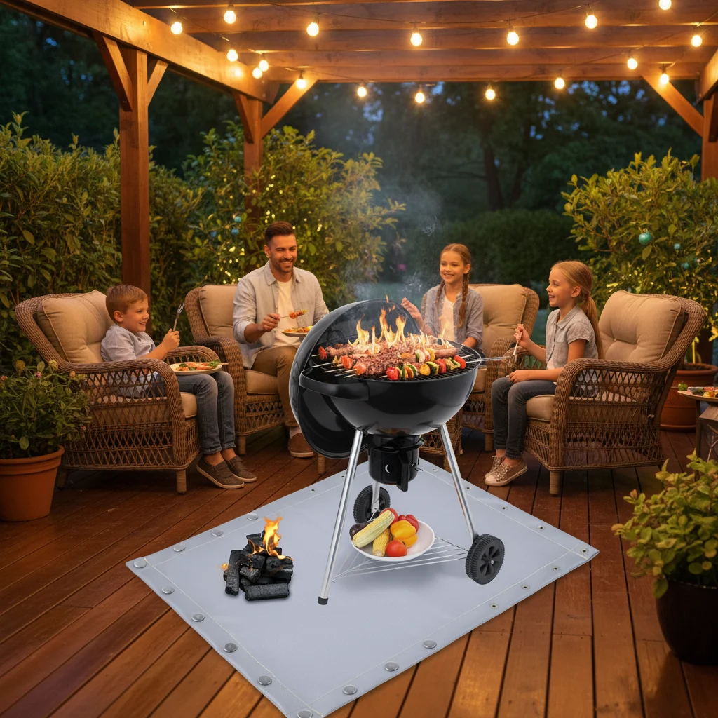 Fireproof Mat With Snap Fasteners For Easy Folding And Storage For Lawn Barbecue Outdoor Camping Fireproof Cloth ﻿