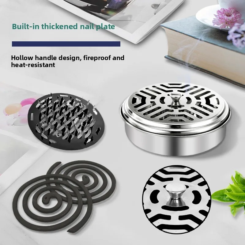 Stainless Steel Mosquito Coil Tray Stand with Cover Outdoor Car Temple Use Simple Modern Home Decorative Incense Burner