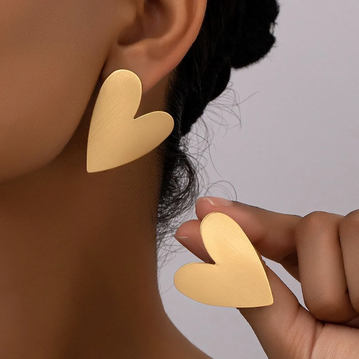 Oversized Brushed Heart Shape Stud Earrings For Women Holiday Party Gift OL Fashion Jewelry Ear Accessories BE491