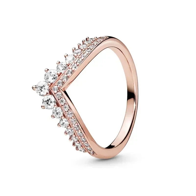 Rose Gold Series Heart shaped Crown Chrysanthemum Classic Ring Women's Engagement Wedding Festival Jewelry