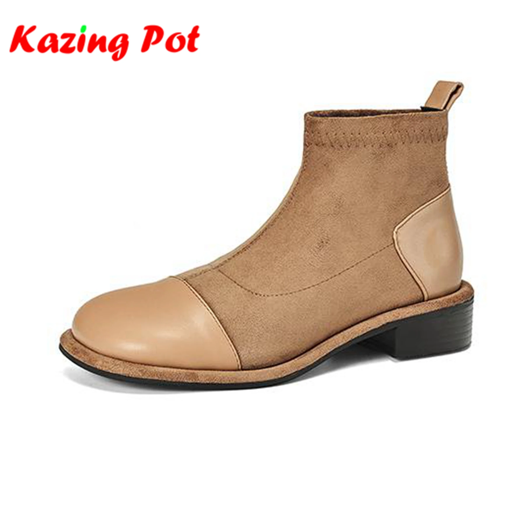 

Krazing Pot, размер 43, современные мотоциклетные ботинки из флока на низком каблуке из микрофибры, повседневные зимне-осенние винтажные женские эластичные ботильоны