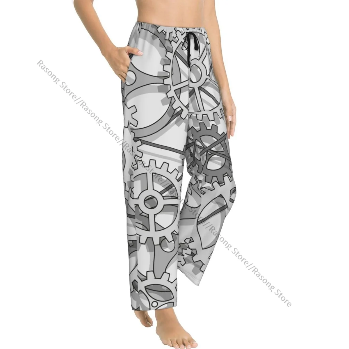 Abstract Gears Pattern Women Sleep Pants for Winter Nights