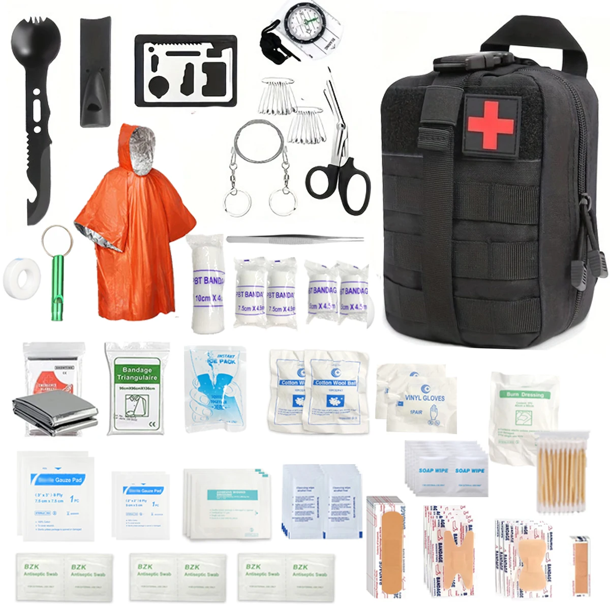 A 220-piece Advanced First Aid kit with scissors and tweezers - a portable and compact travel, hiking, camping, boating trauma