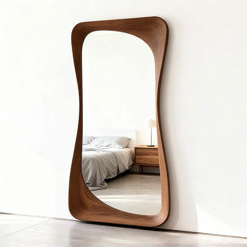 Modern Wooden Frame Full Length Mirror Retro Wall Mounted Floor Vanity Mirror for Living Room Bedroom