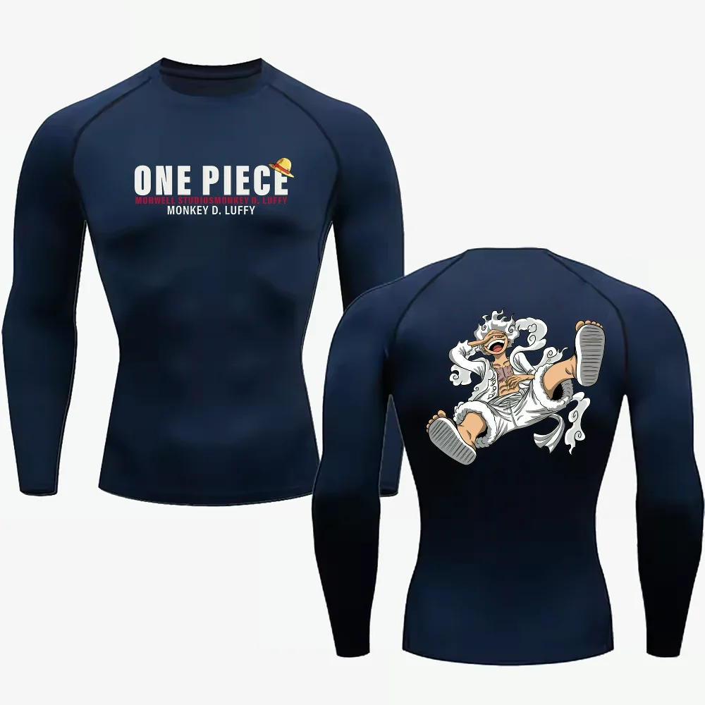 Bandai One Piece Mens Long Sleeve Compression Shirt Gear 5 Nika Luffy Print Quick Dry Tight Fit Base Layer Gym Training