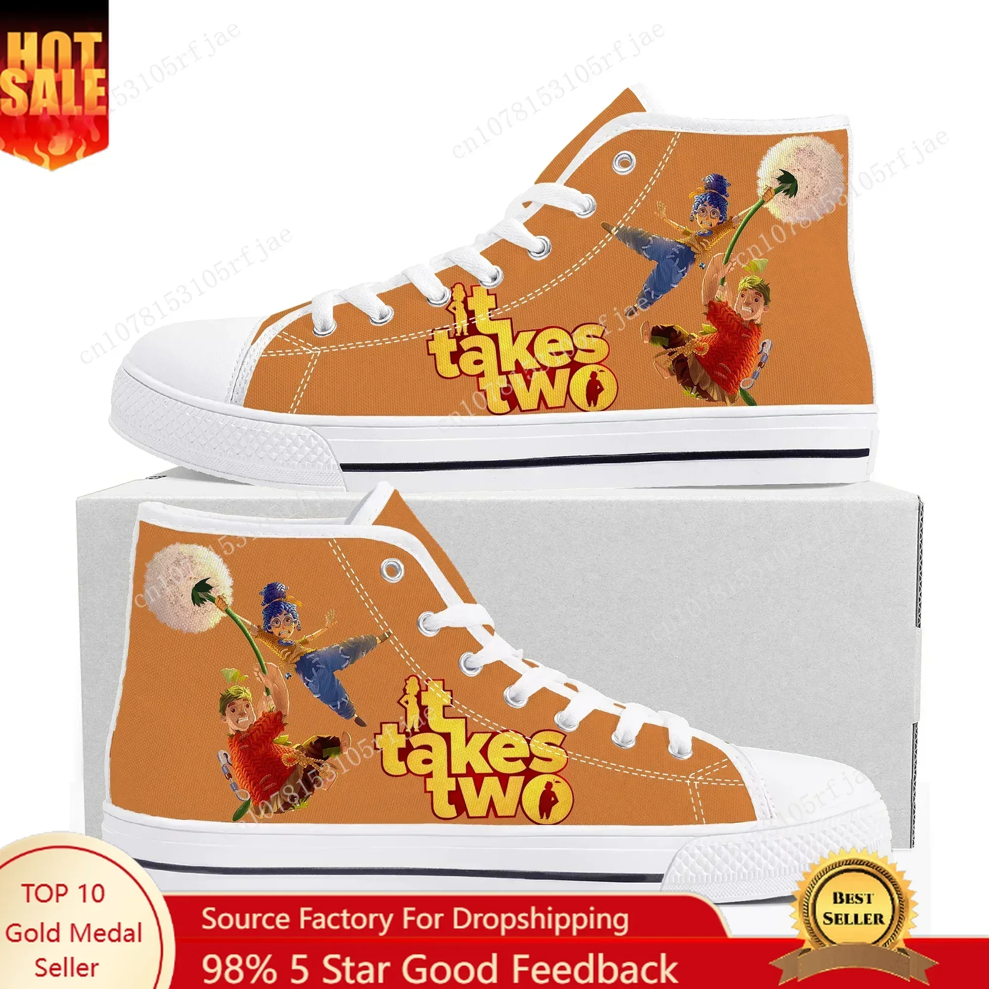 It Takes Two High Top Sneakers Mens Womens Teenager High Quality Canvas Shoes Soft Sole Shock Absorbing Casual Couple Shoes