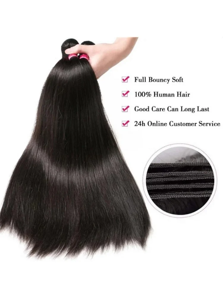 Mechones de cabello humano de 32 pulgadas, 1/3/4 Uds., mechones de cabello virgen brasileño, tejido liso de hueso virgen sin procesar, 4 mechones de cabello humano