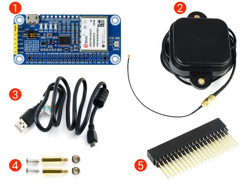 ZED-F9P ZED-F9P-01B-01 GPS-RTK HAT for Raspberry Pi, Centimeter Level Accuracy, Multi-Band RTK Differential GPS Module
