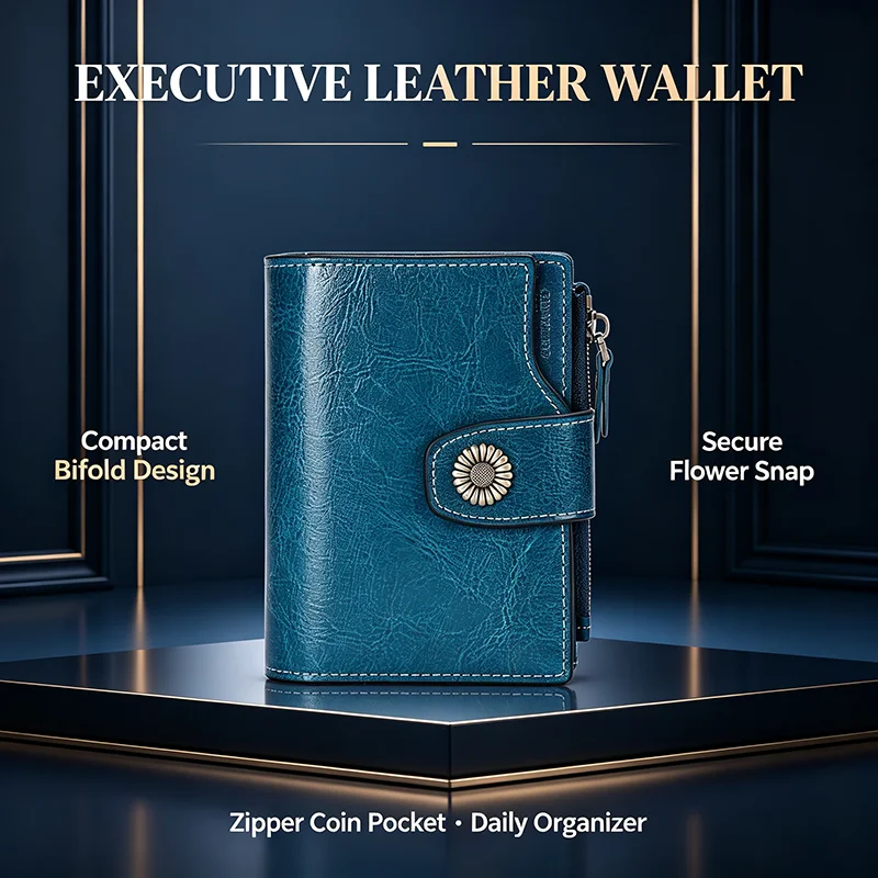 Women's Short Microfiber Leather Wallet, Vintage Flower Snap Button Purse, Multi Card Holder Ladies Small Bifold Coin Purse