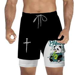 Giant Panda Summer Men Street Clothing Animation High-Waisted Oversized Breathable Gym Shorts Training Fitness Exercise Track Sh