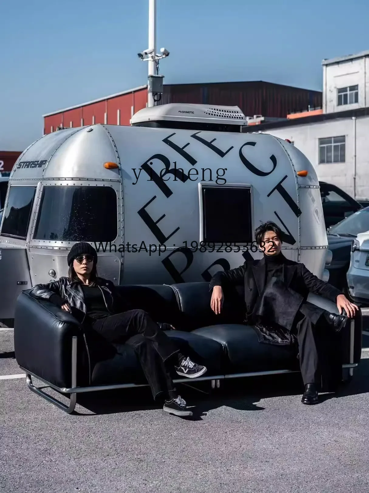 Black Leather Sofa Clothing Store Studio Office Three-Seat Sofa Living Room