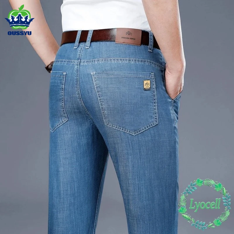 

Summer Lyocell Fabric Men's Jeans Baggy Straight Classic Business Denim Pants Work Trousers Man Father's Day Gift Plus Size 40