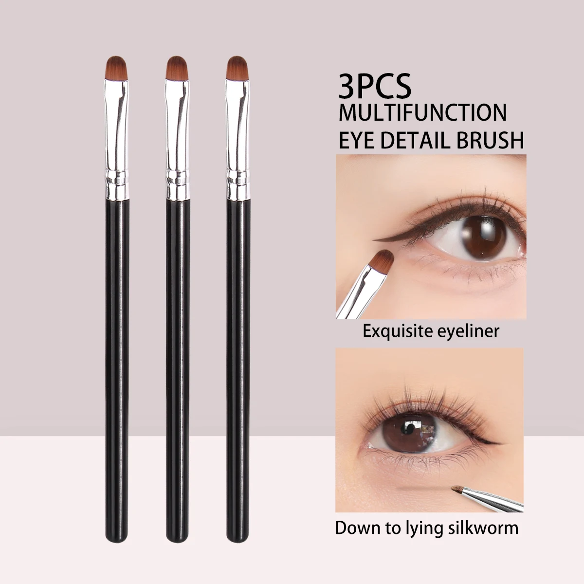 แปรงอายไลเนอร์ขนแปรงใยสังเคราะห์คุณภาพสูง 3 ชิ้น/แปรงคอนซีลเลอร์/แปรงปากแบบพกพาแปรงอเนกประสงค์