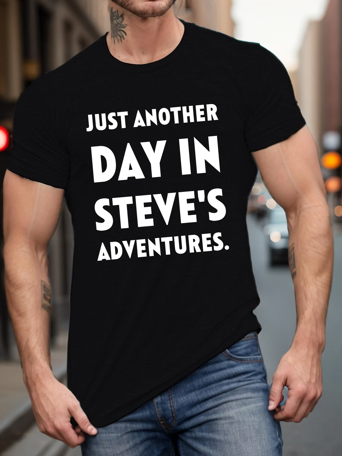 Plus-Size Men's Summer T-Shirt, Steve Adventure Series Graphic Print Short-Sleeve Top, Casual Trendy Plus-Size Top Suitable for Tall Individuals