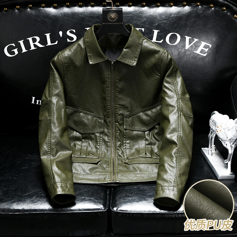

Men's Casual Trendy Slimming And Fashionable Leather Jacket High-Quality Leather Jacket With Lapel PU Leather Jacket