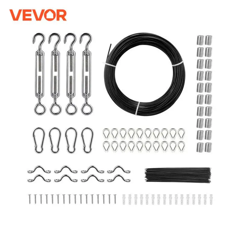 VEVOR 164ft Vinyl Coated Wire Rope Kit 1/16 Diameter Stainless Steel Cable 7x7 Strands for String Lights Clothesline