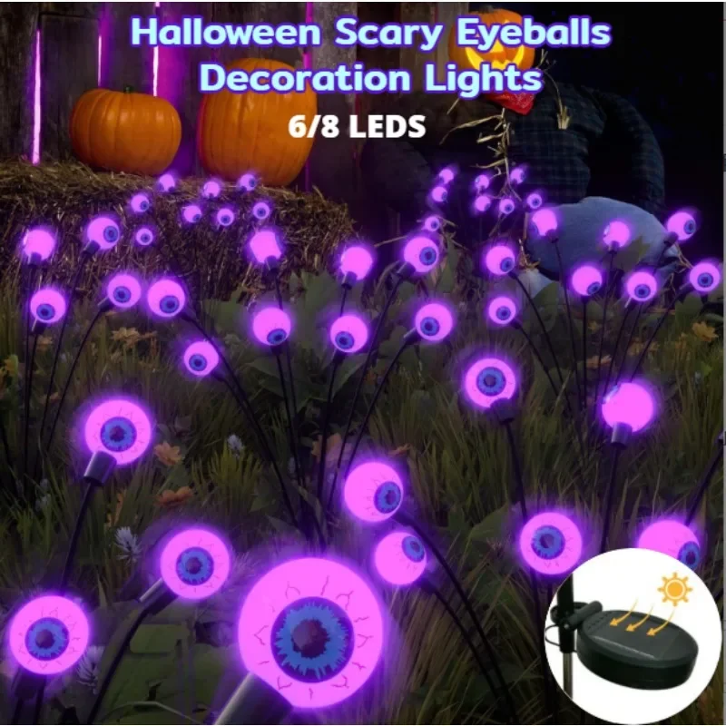 

6/8 LED Halloween LED Eyeball Lights Solar Garden Lawn Lights Solar Path Outdoor Scary Decoration Lights for Halloween Party