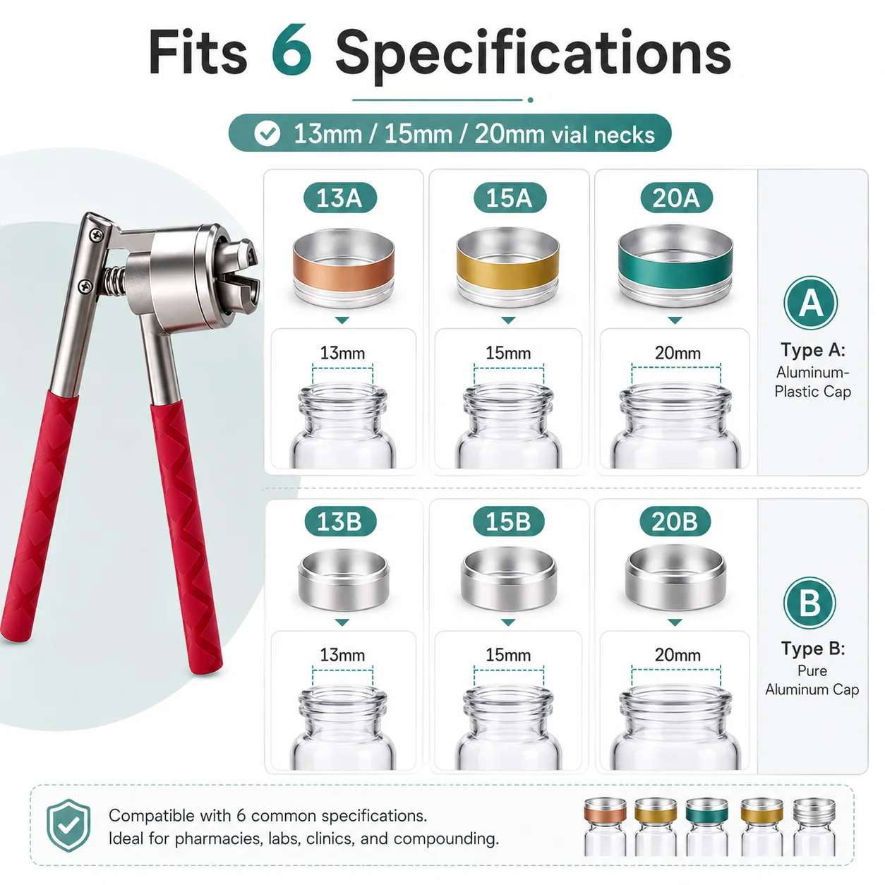 15mm Handheld Vial Crimper Manual Perfume Bottle Sealing Capping Crimping Tool for Glass Cosmetic Spray Vials