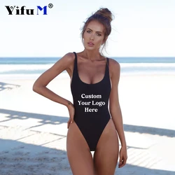 Bañador de una pieza con logotipo personalizado para mujer, traje de baño Sexy recortado, Bikini de verano