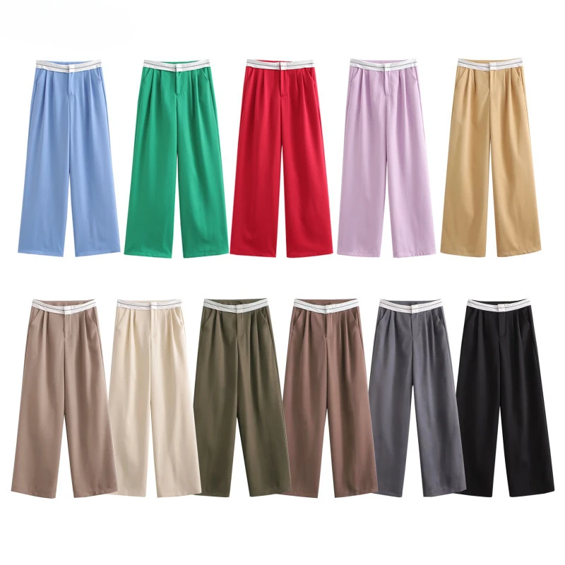 

2024 High Waisted Straight Leg Pants Contrasting Casual Women's Pants