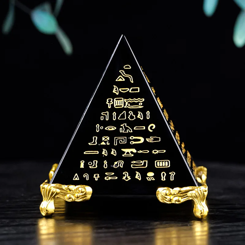 

Energy Black Obsidian Pyramid Desk Decor Reiki Healing Spiritual Words Carved Pointed Tower Natural Crystals Fengshui Ornaments