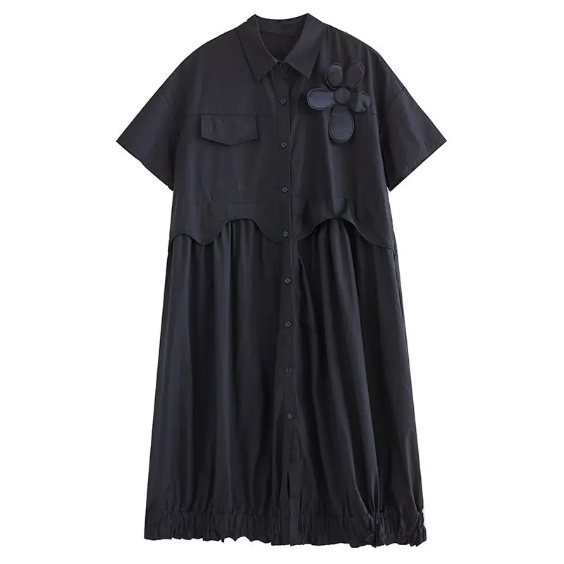 ربيع خمر كم طويل مطوي 2025 المرأة قميص فستان التلبيب الرقبة عطلة ماكسي رداء عادية الصلبة العمل فيستدو رداء طويل Wh54