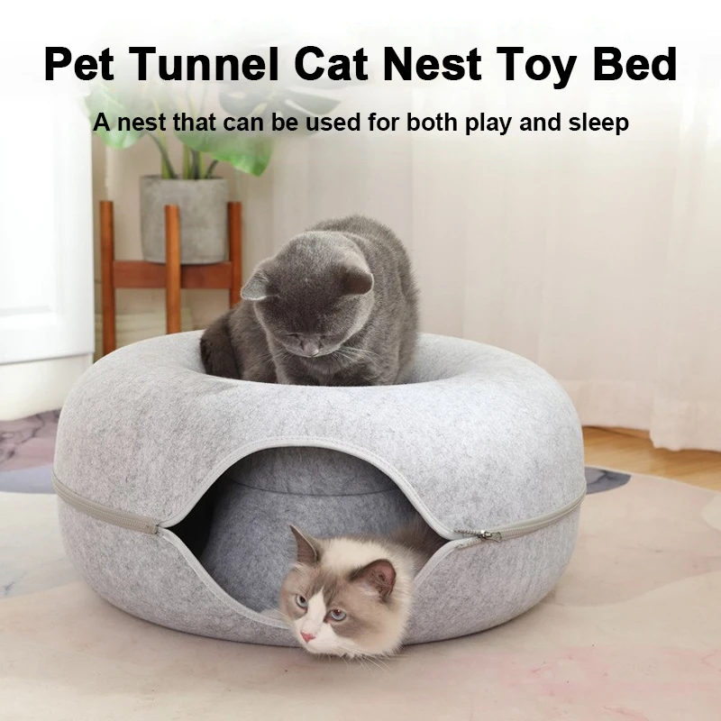 Donut Pet Cat Tunnel Interaktywne łóżko dla kota Podwójne filcowe łóżko dla kota do użytku wewnętrznego Sprzęt sportowy dla kotów Artykuły dla kotów