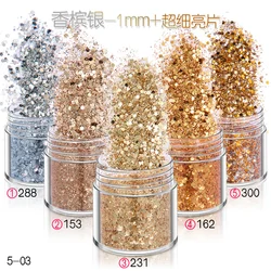 1 bottiglia di oro rosa argento nail art glitter paillettes 3D scintillanti paillette charms mix dimensioni pigmento in polvere gel fai da te decorazioni per unghie