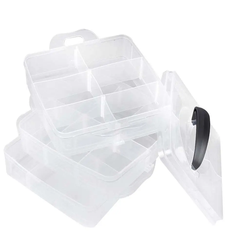 

3-Layer 18-Grid Transparent Jewelry Organizer 15*15*13Cm Plastic Storage Box With Removable Dividers For Earrings Rings Beads