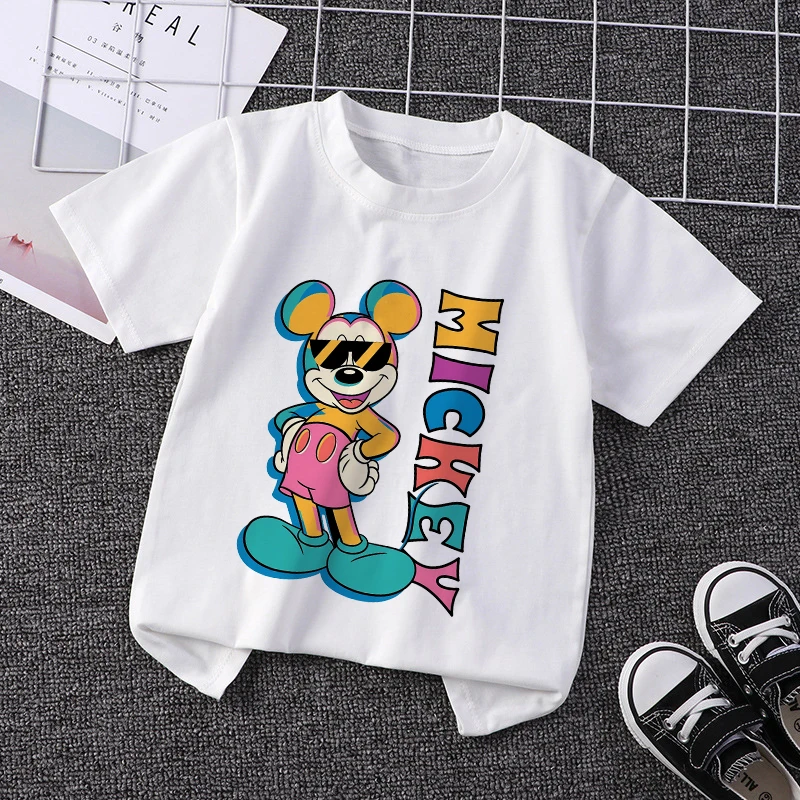 Mickey Mouse Children T Shirt Disney Minnie for Girl Clothes Cartoons Kid Boy T-shirts Casual Clothing Short Sleeve Tops